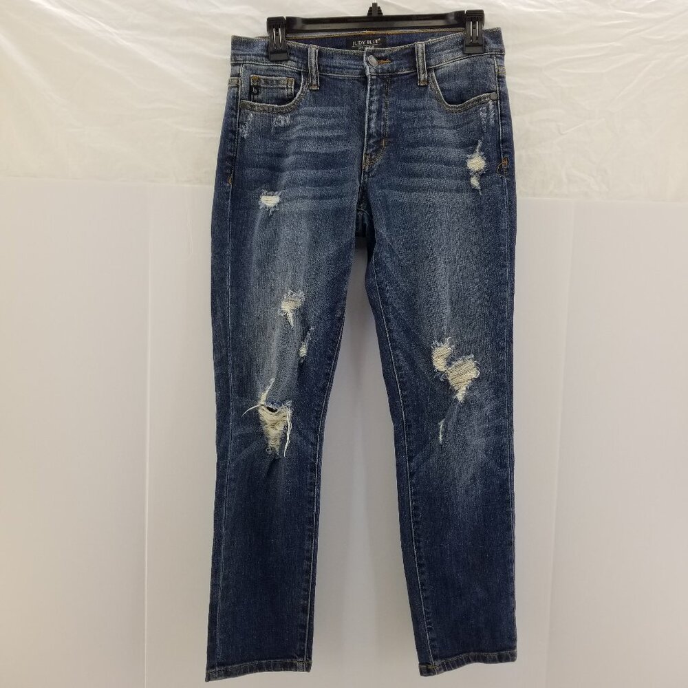 Judy Blue Boyfriend  Fit Distressed Tapered Dark Blue Jeans Size 3/26 JB8262DK
